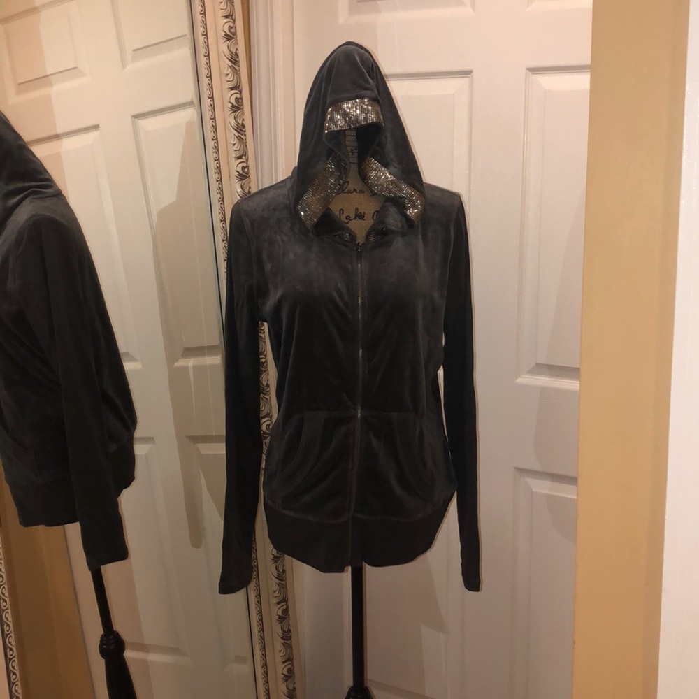 Juicy grey zip up with sequenced hoodie